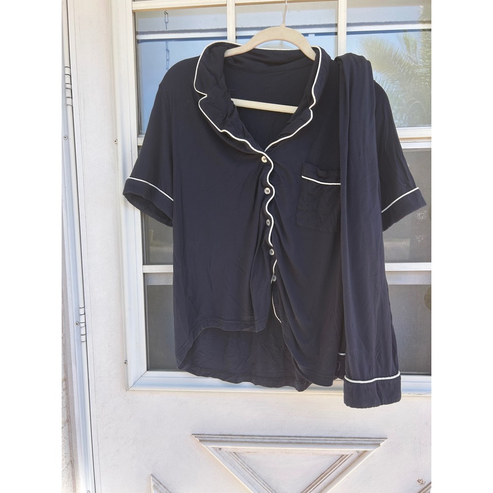 Cozy Earth Navy Blue Bamboo Pajama Set Short Sleeve Top Long Pants S/M